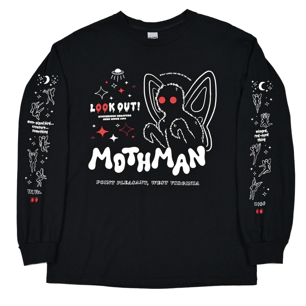 Vintage Mothman Adult (M) Point Pleasant West Virginia 1966 L/S T Shirt Black